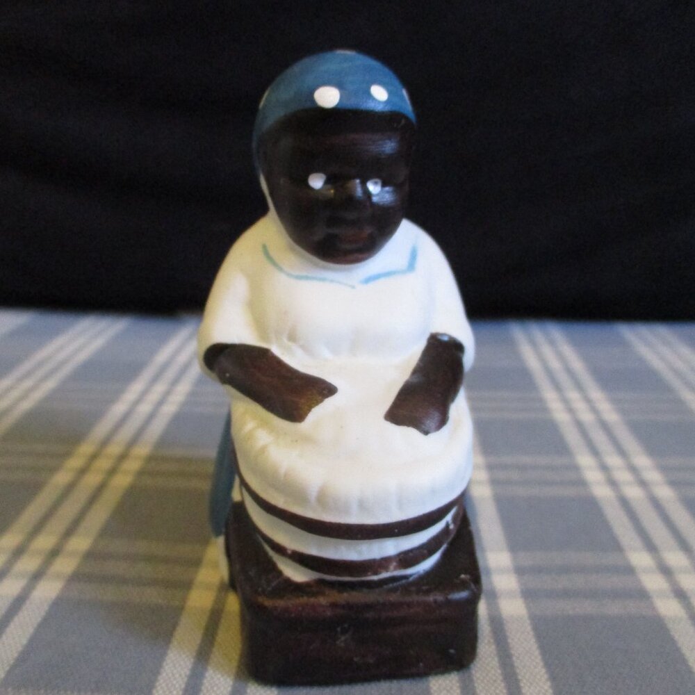 FINAL SALE! VTG Porcelain Black Americana woman washing clothes toothpick holder